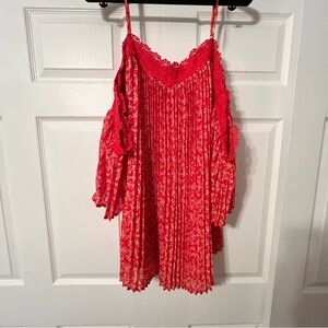 Red Floral Cold Shoulder Dress